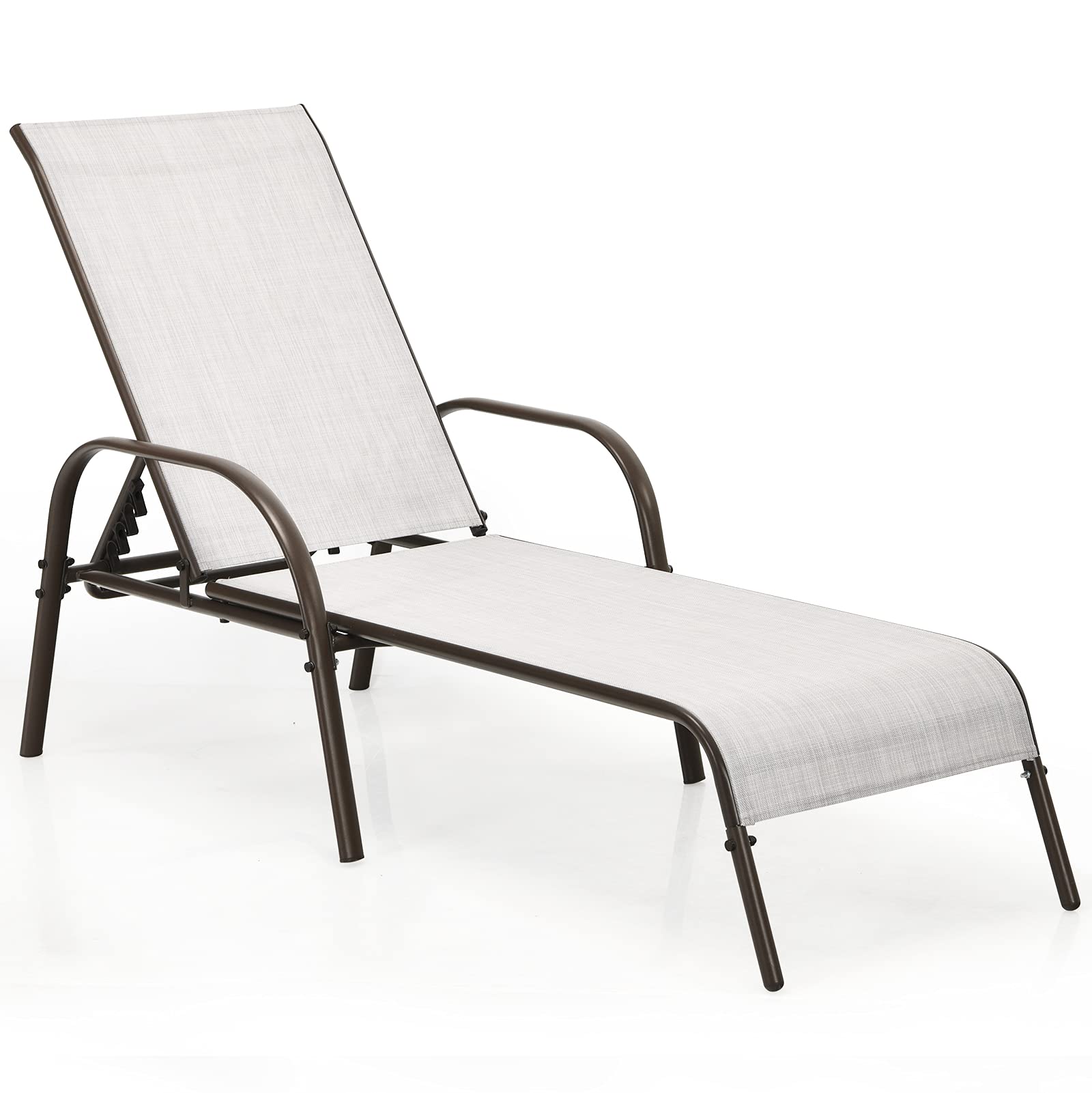 Tangkula Chaise longue de patio, transat d'extérieur inclinable avec dossier réglable, chaise inclinable avec cadre en acier robuste